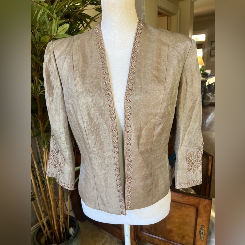 KM collections, ladies, dress jacket, size 10 decorative sleeves and front taupe - Picture 2 of 11
